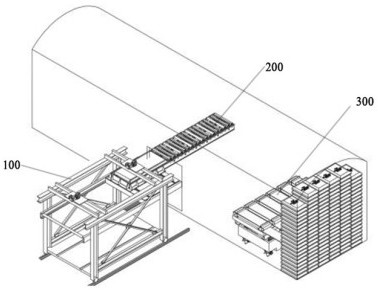 Automatic loading and stacking system for shed-type trucks of shuttle primary-secondary trains