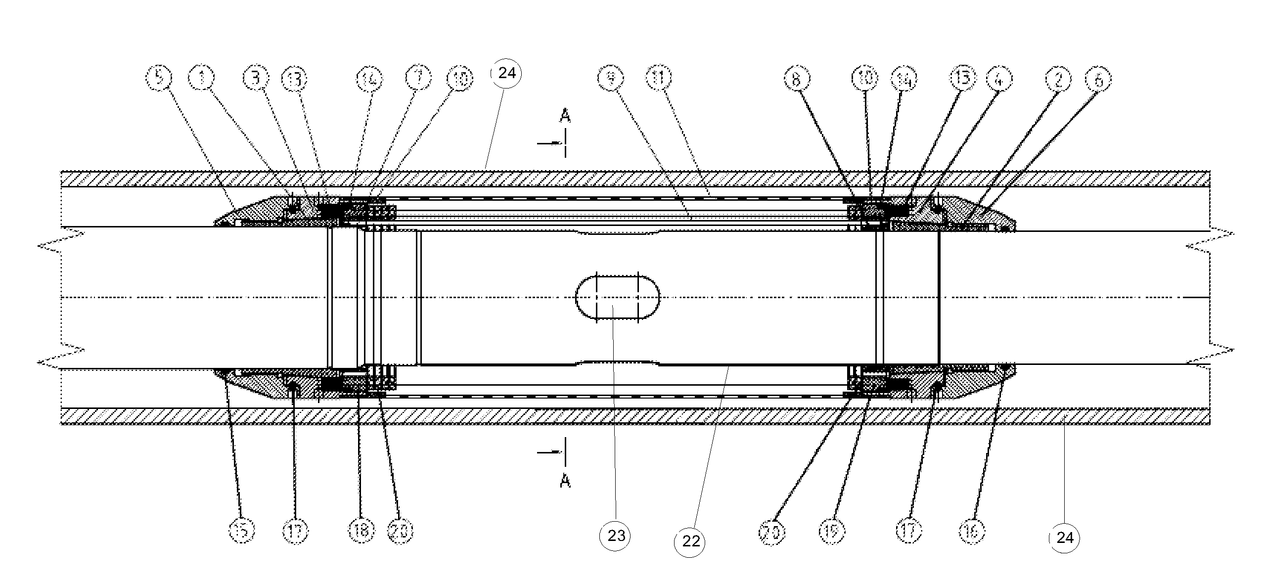 Separating device for tubular flow-through devices