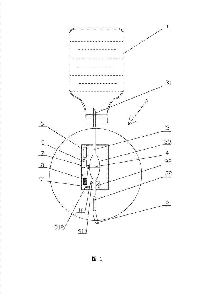 Automatically alarming and interrupting device for fluid infusion device