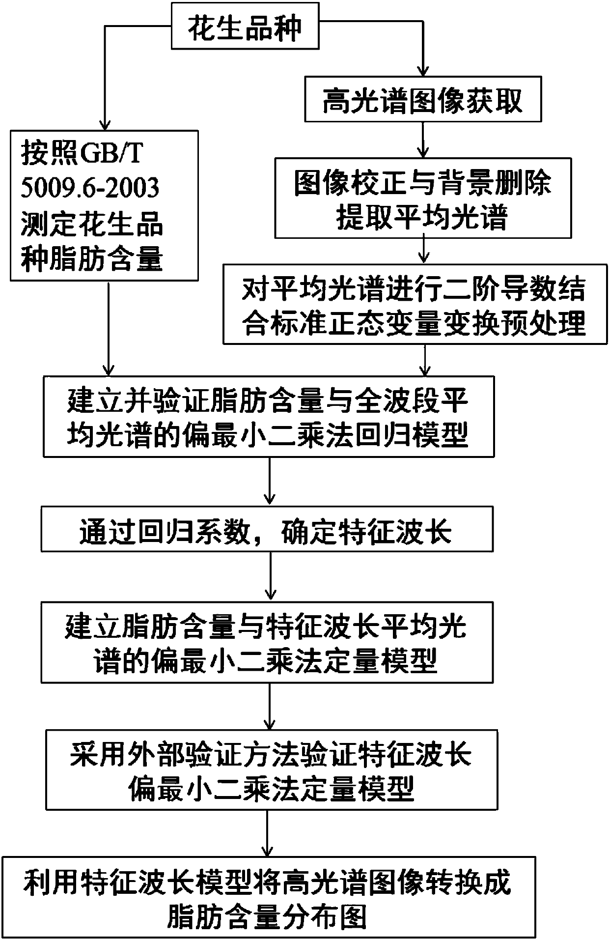 Method for detecting fat content distribution in peanuts based on hyperspectral imaging technology