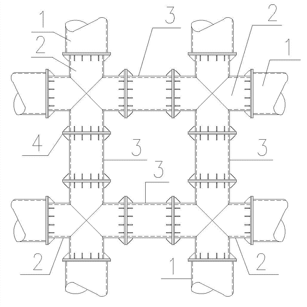 Bidirectional adjustable integration cruciform-joint joints for steel pipe bracing