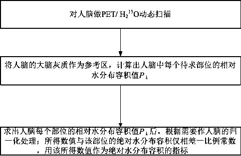 Human brain regional water distribution volume measurement method using cerebral gray matter as reference area