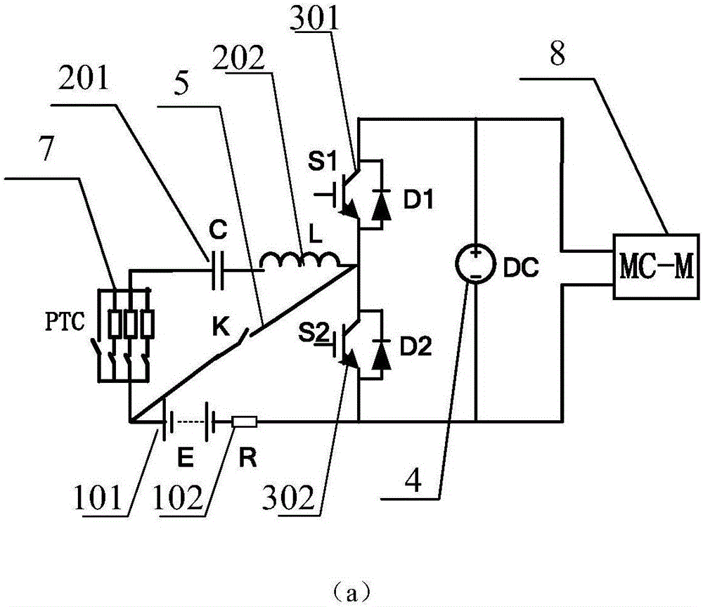 Power supply system for carrying out heating based on LC resonance and PTC resistance tape and vehicle