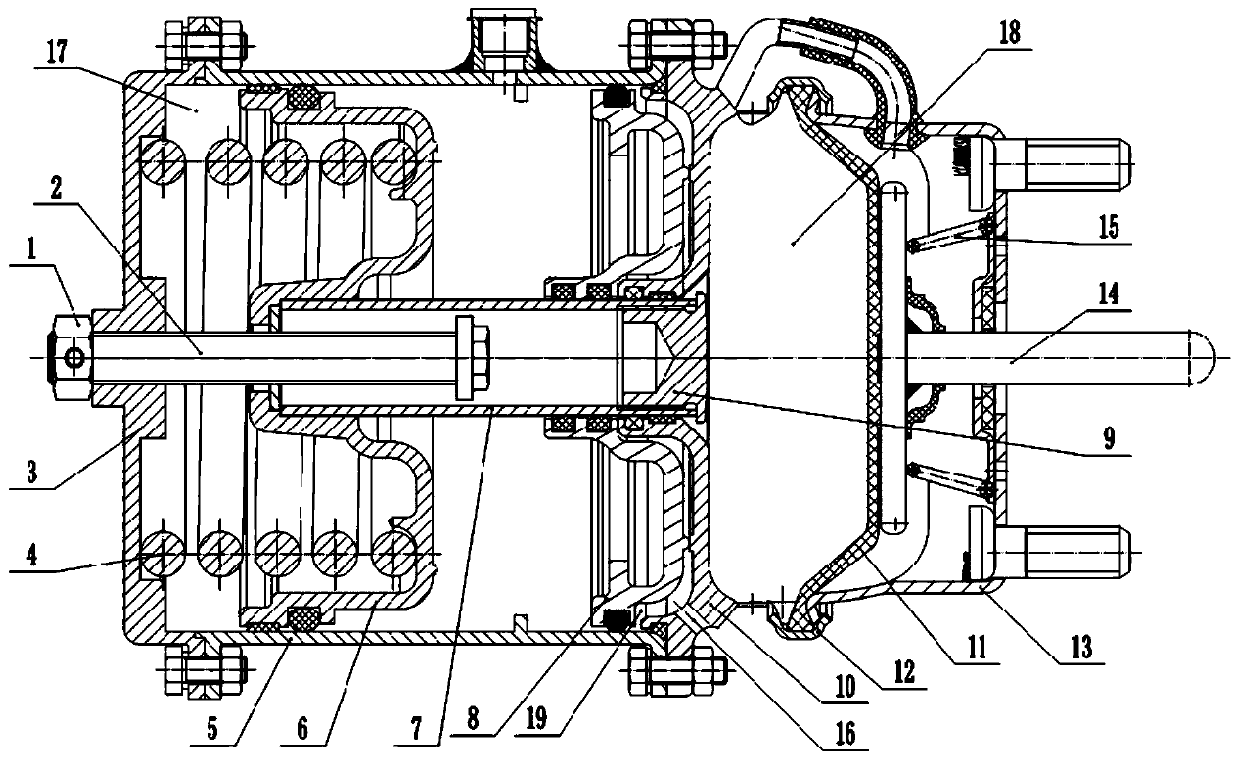Three-cavity spring braking gas chamber