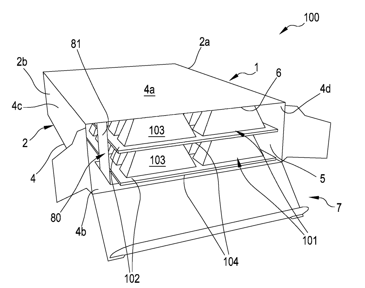 Package and associated container, process for making said package and said container