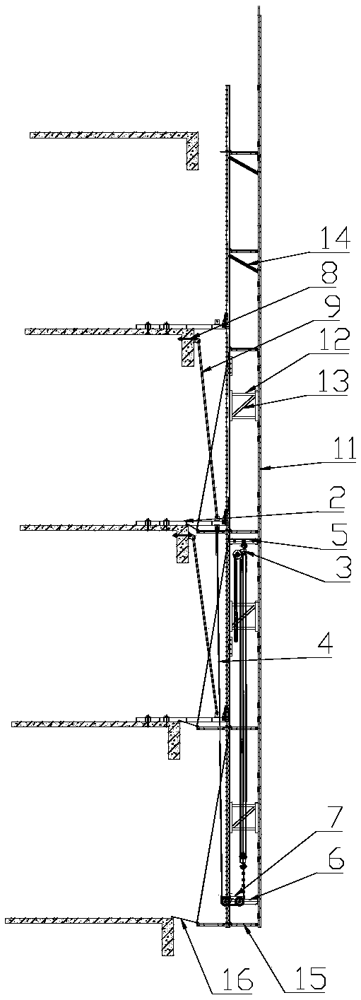 Inclined climbing method of attached elevating scaffold and attached elevating scaffold