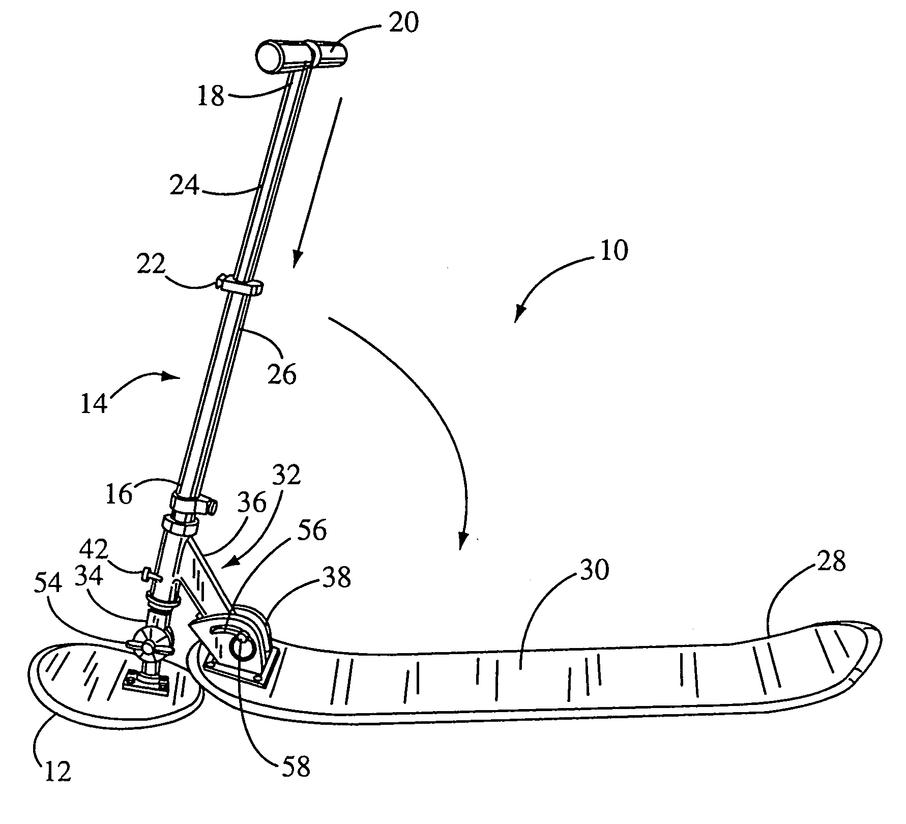 Hand steerable snow scooter