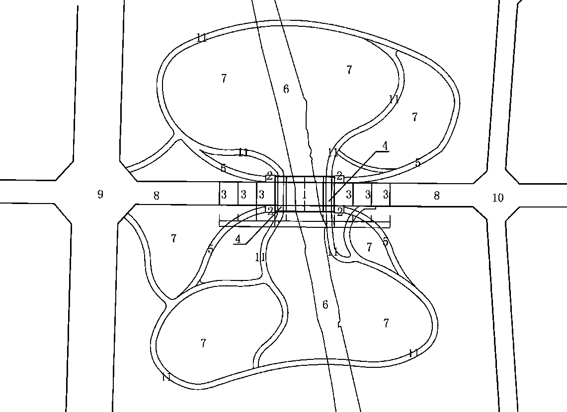 Design method for utilizing lower space of bridge crossing riverway to ensure integrity of park