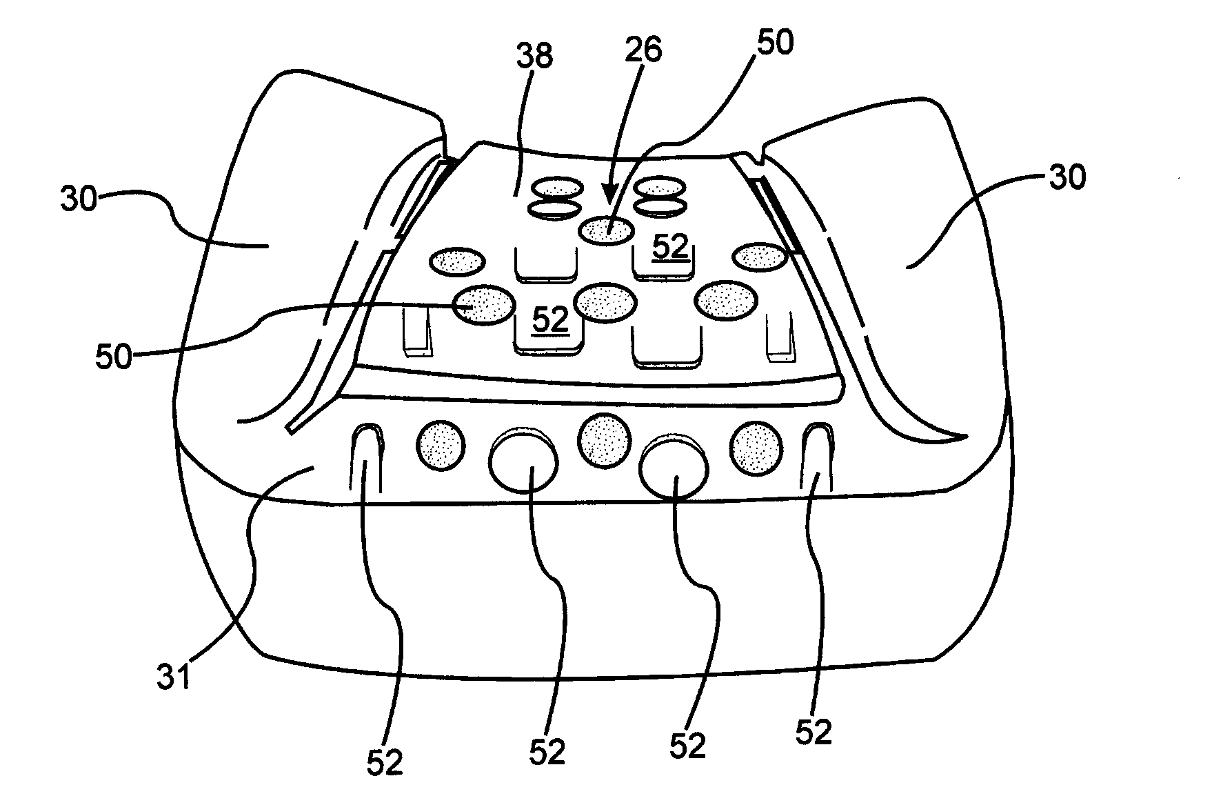 Vehicle seat assembly having a hardness gradient via "A" surface intrusions and/or protrusions