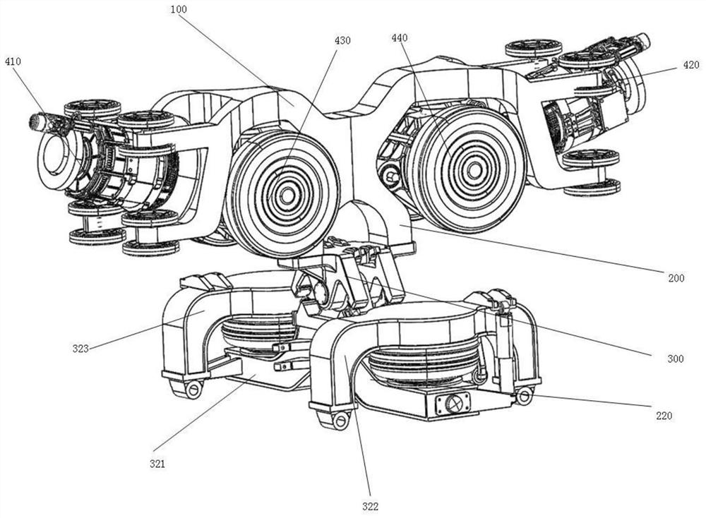 Double-shaft suspension type bogie and suspension type sky train system