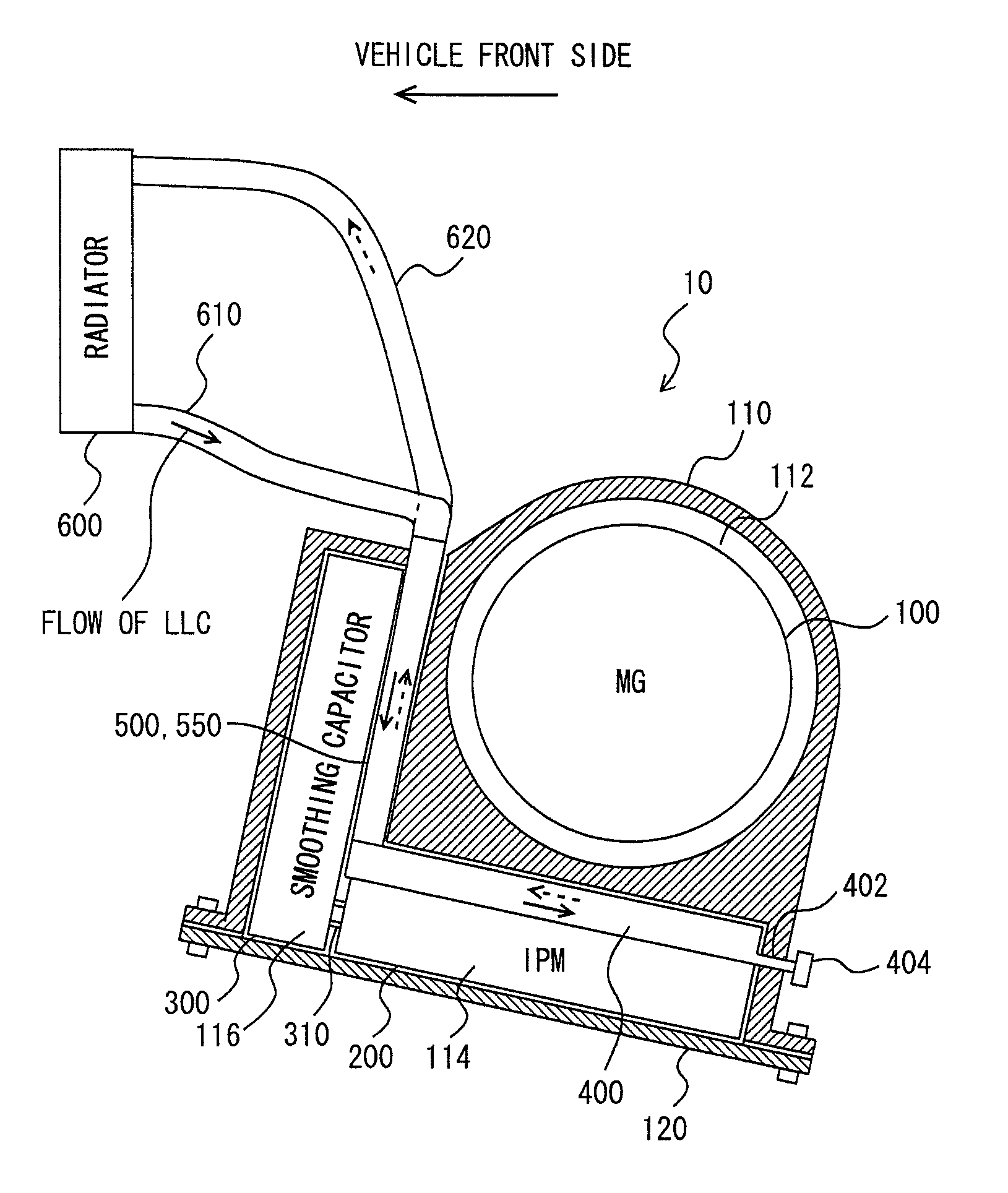 Cooling structure for inverter and capacitor accommodated integrally with motor in housing of motor, motor unit with cooling structure, and housing