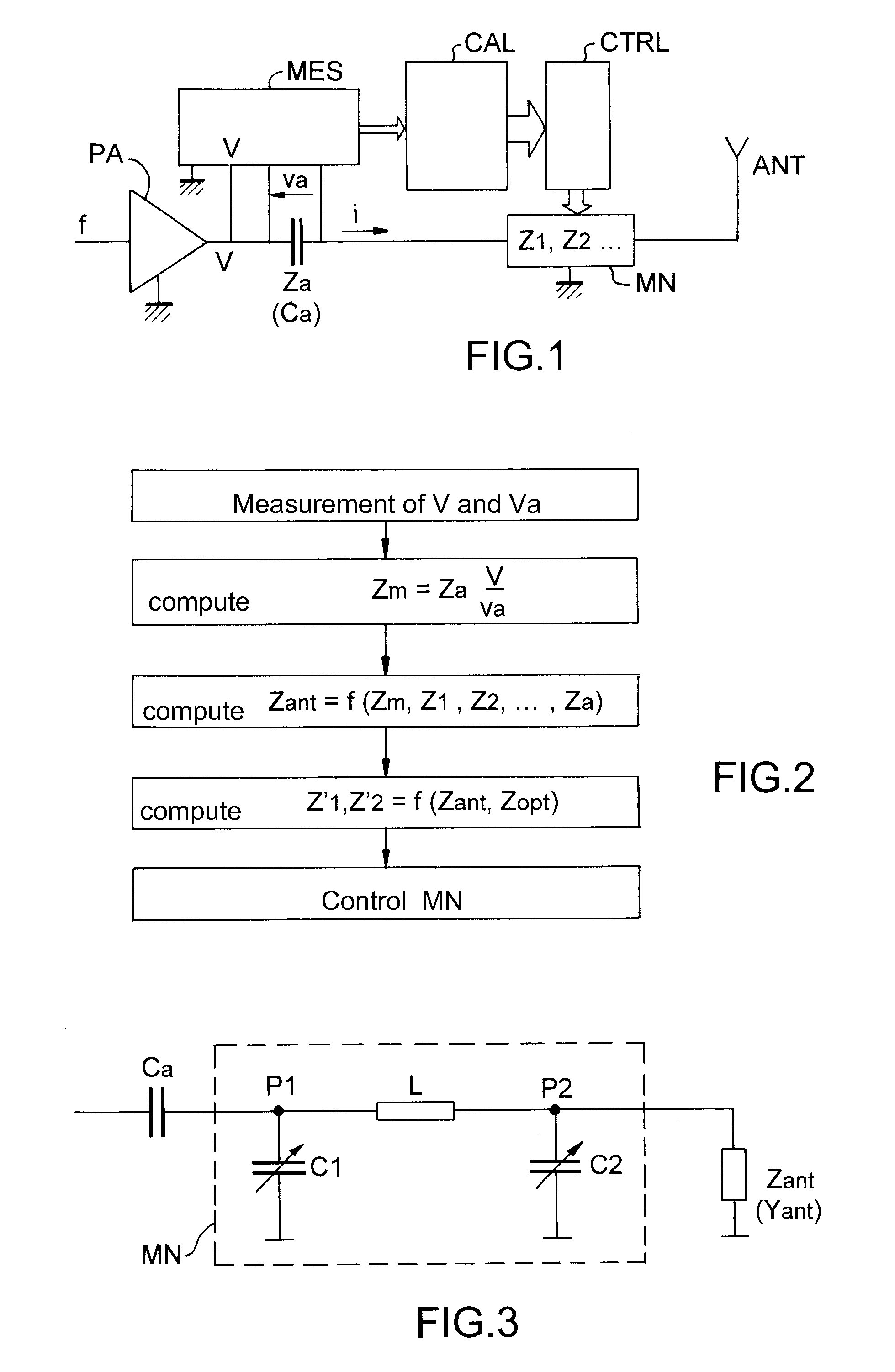 Method for automatic impedance matching for a radiofrequency circuit and transmission or reception system with automatic matching