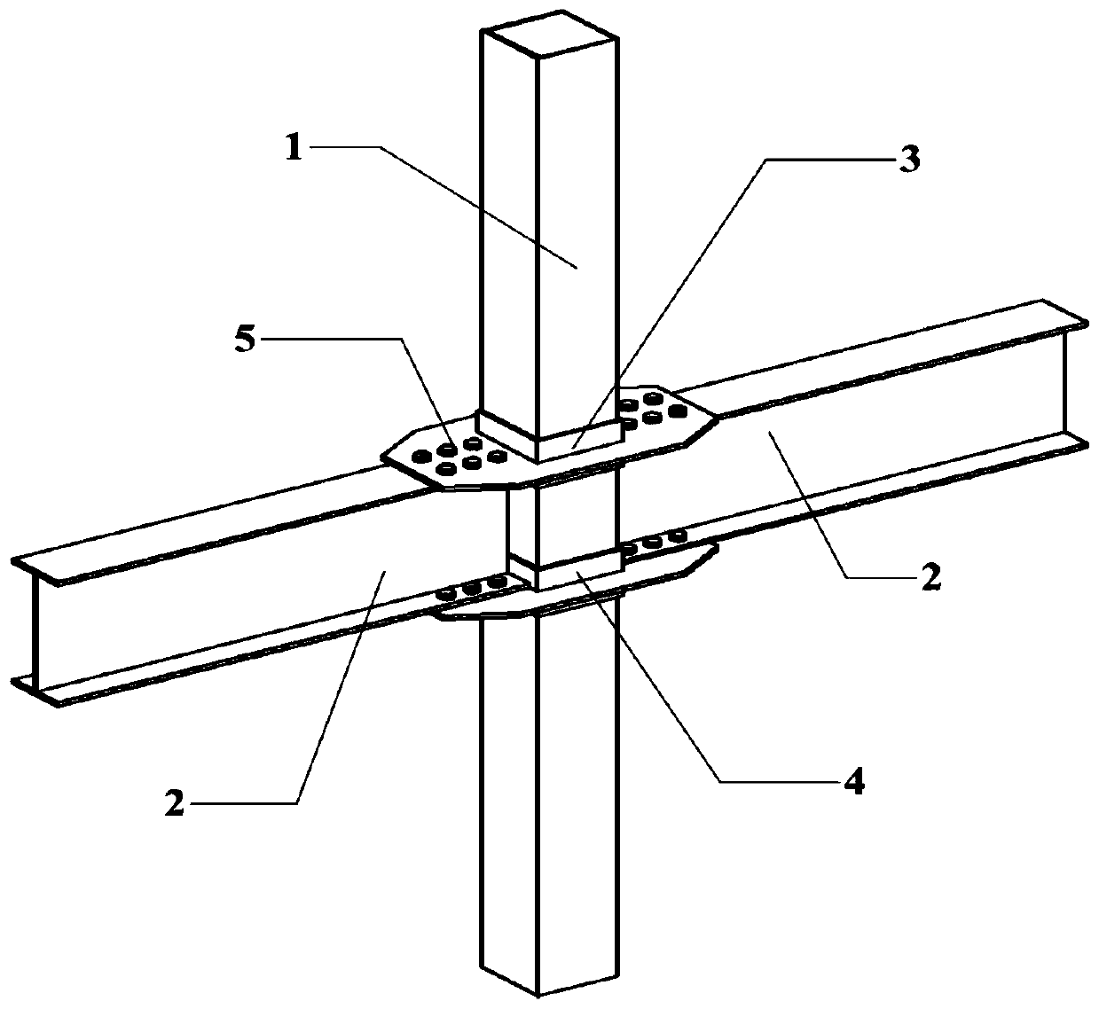Square steel tube concrete column-steel beam outer ring sleeve plate bolt connection joint