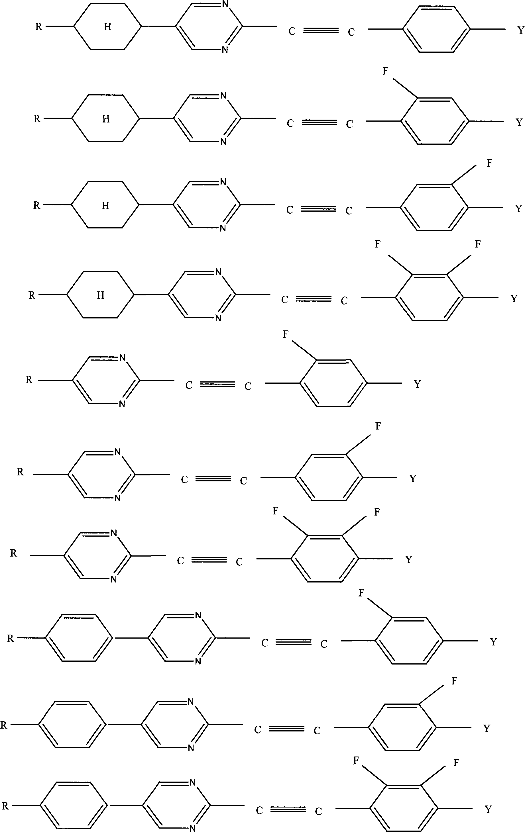 2-site ethynyl contained pyrimidine ring liquid crystal compounds and method for preparing the same