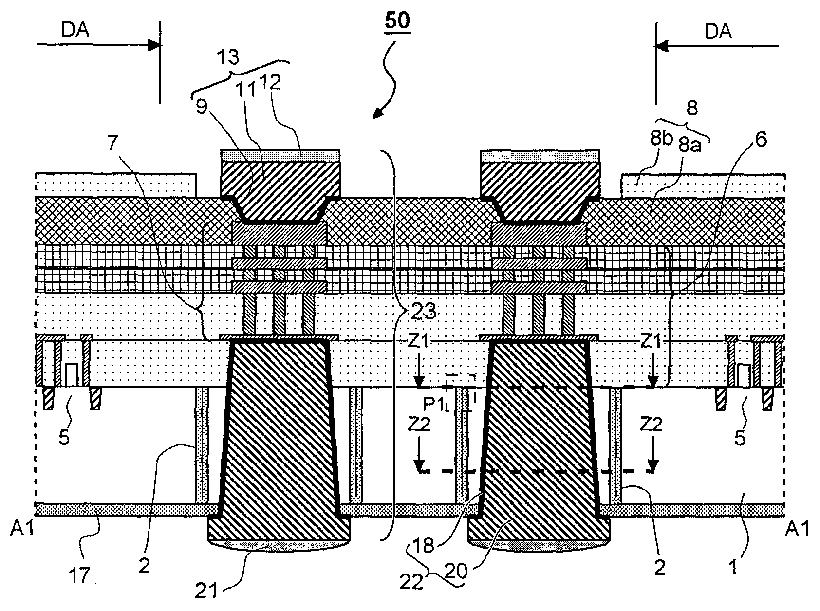 Semiconductor device having through-substrate via with insulating portion