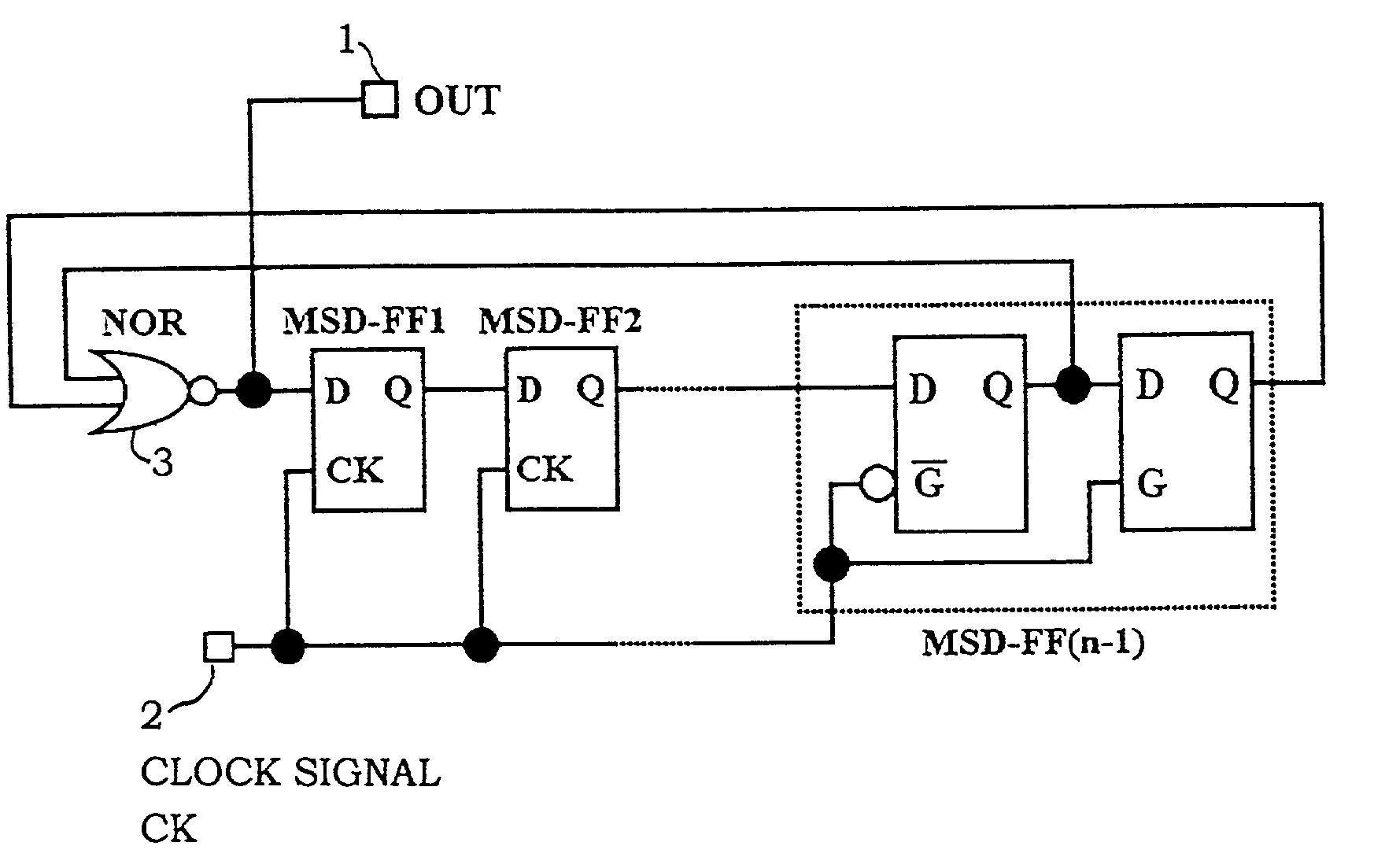 Odd -number factor frequency divider and 90o phase splitter which operates from output signal of the frequency divider