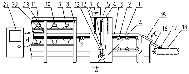 Slicing device capable of cooling coarse cereal instant noodle cakes uniformly up and down