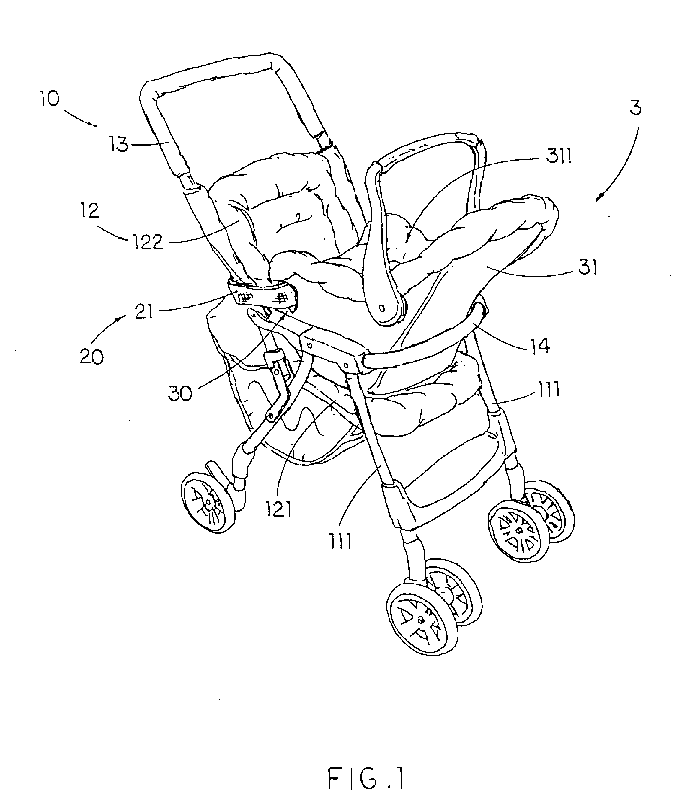Stroller with car seat fastening arrangement