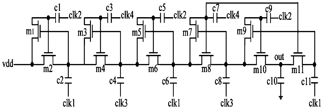 An all-n-type four-phase clock charge pump