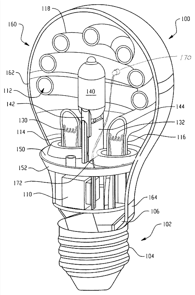 Light detector to control a hybrid lamp