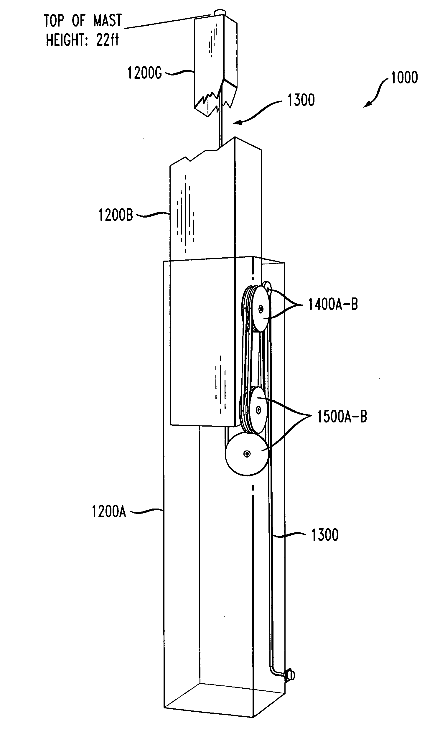 Telescoping mast cable storage system