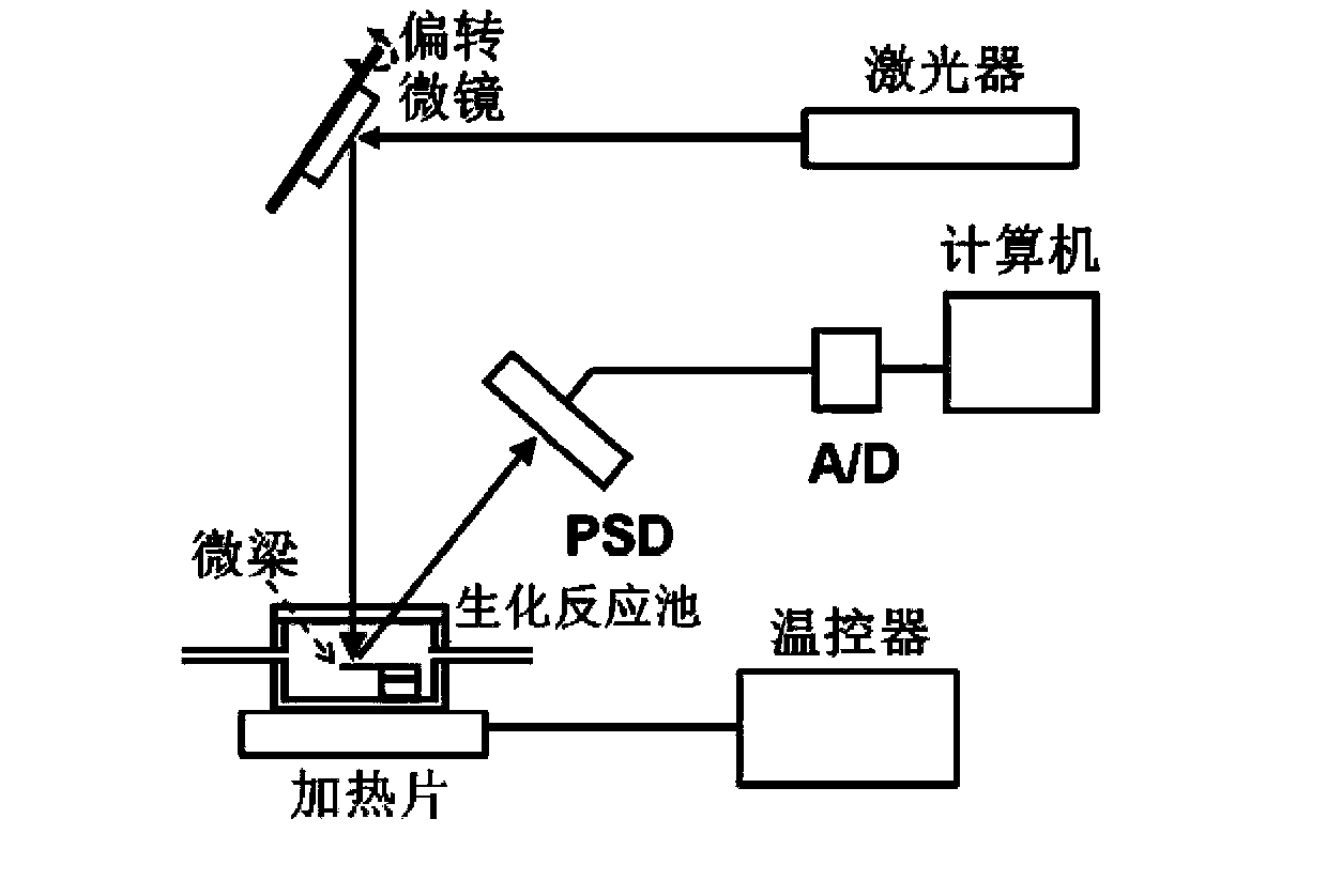 Micro cantilever beam array biochemical sensing device based on micro-mirror scanning and method