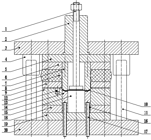 Automobile tray bearing nut locking gasket blanking-molding-punching composite die and process thereof