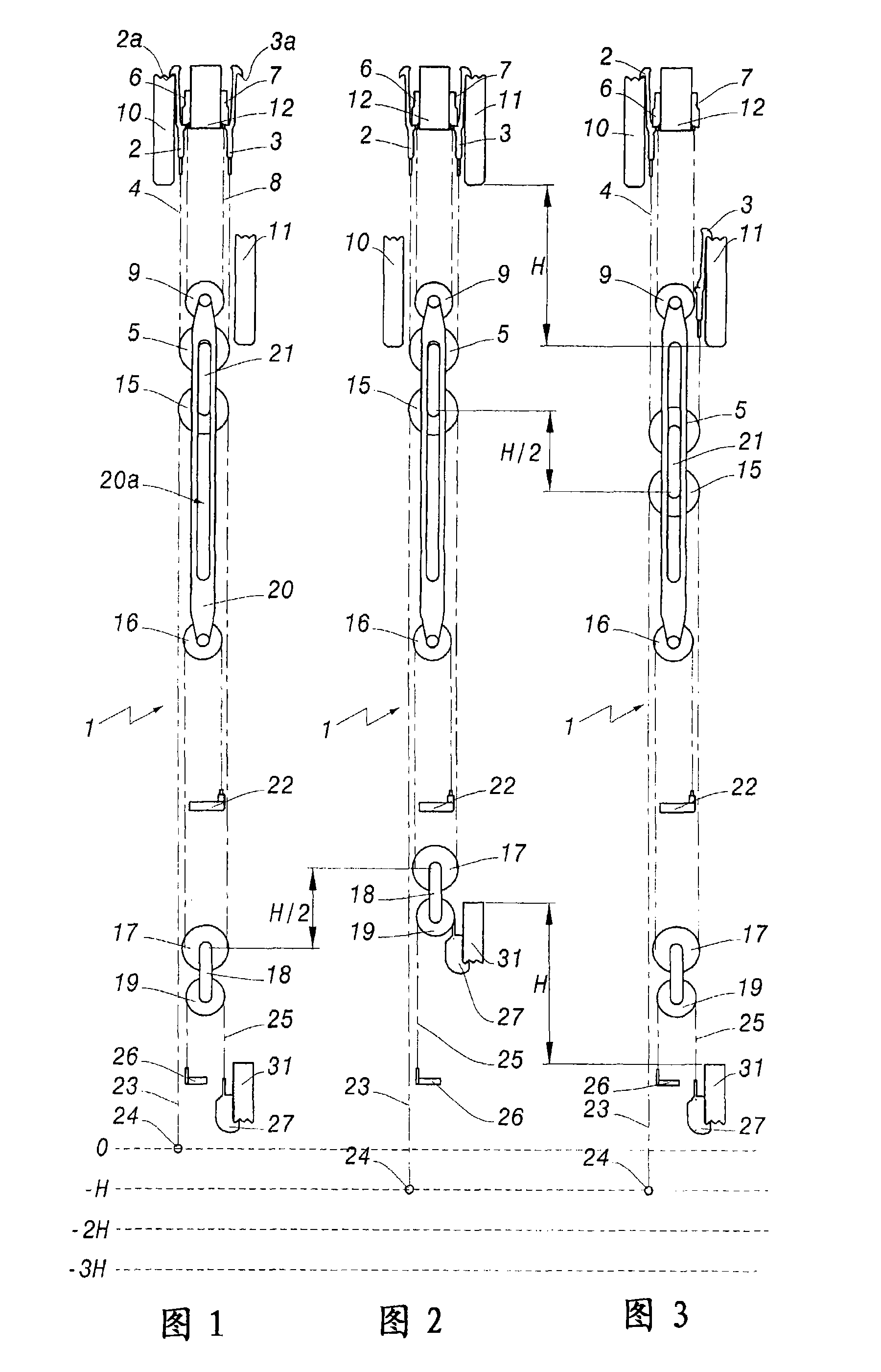 Shed forming device in a jacquard loom, and jacquard loom equipped with such a device