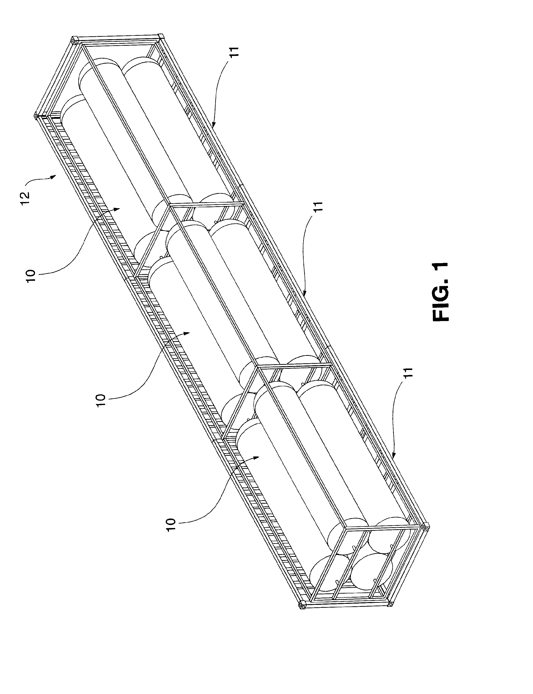 Method of fabricating type 4 cylinders and arranging in transportation housings for transport of gaseous fluids