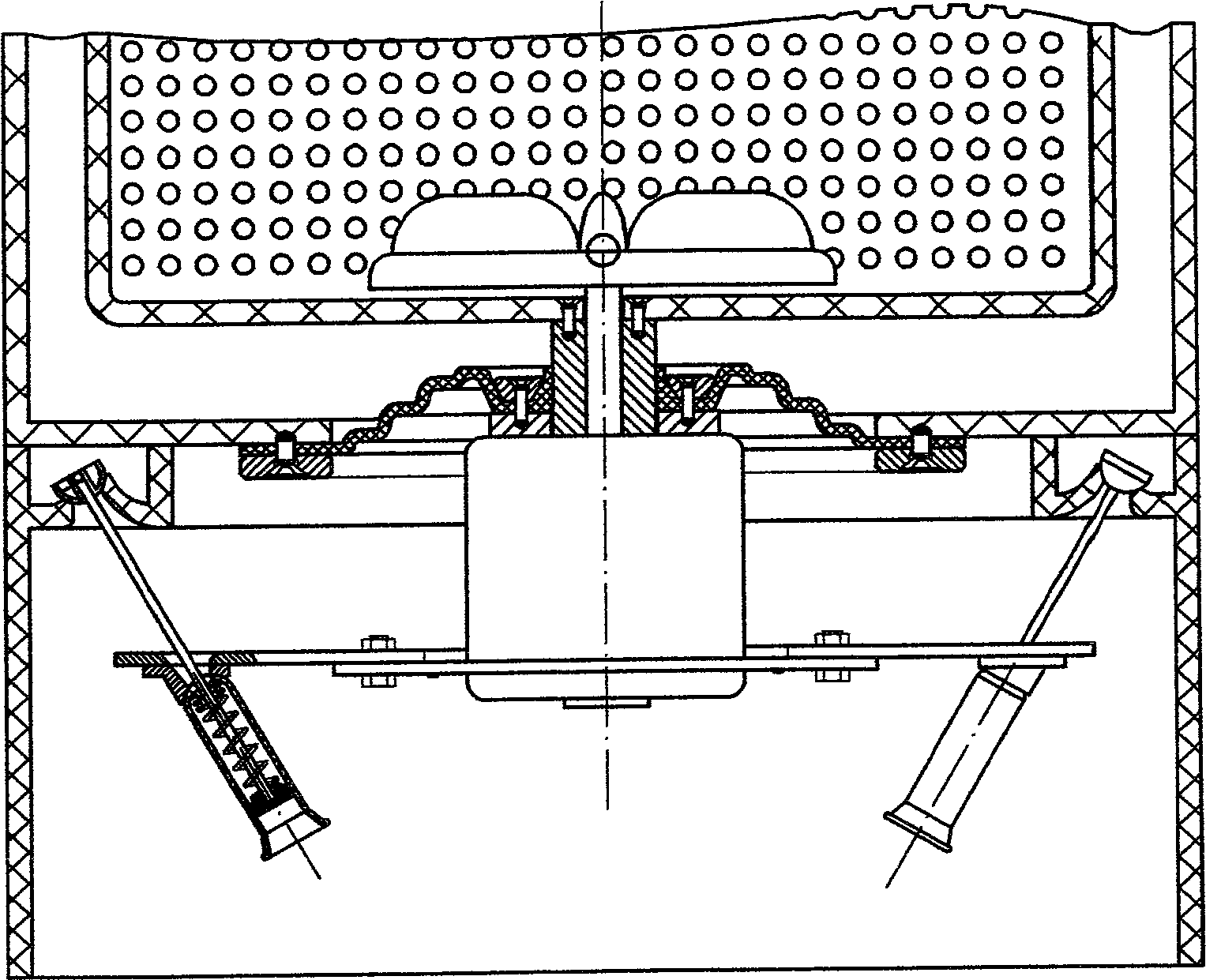 Inner inclined suspension type vibration avoiding system for shell and barrel integrated full automatic impeller washing machine