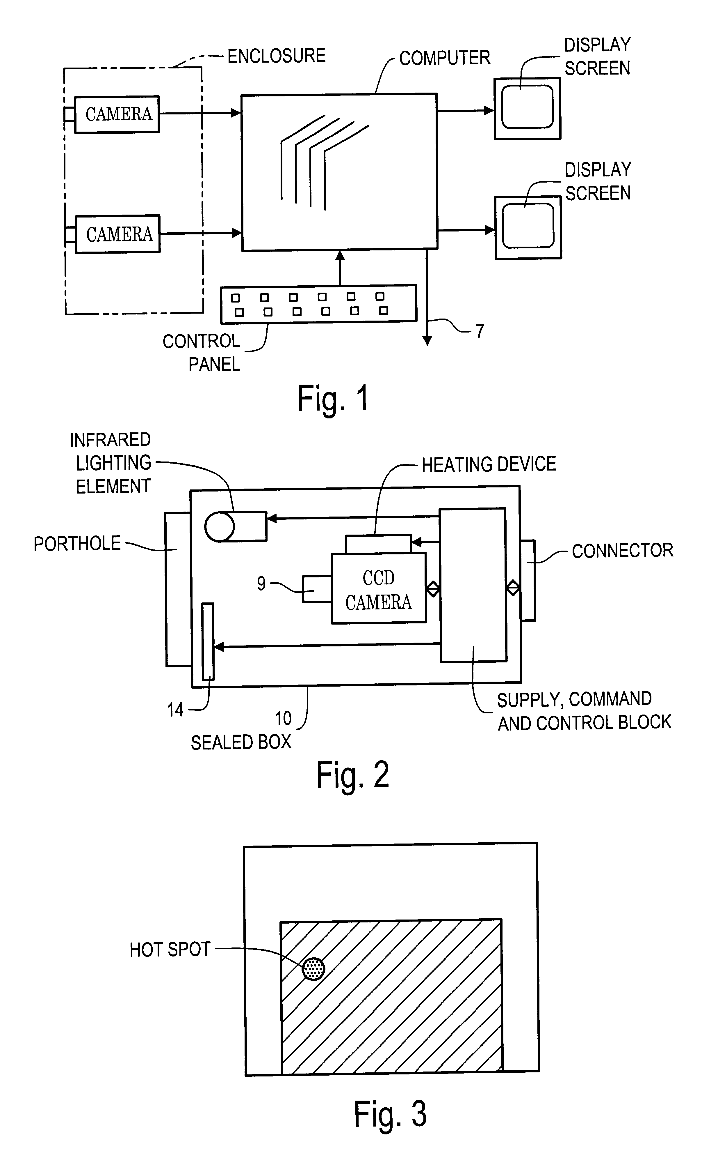 Device for monitoring an enclosure, in particular the hold of an aircraft