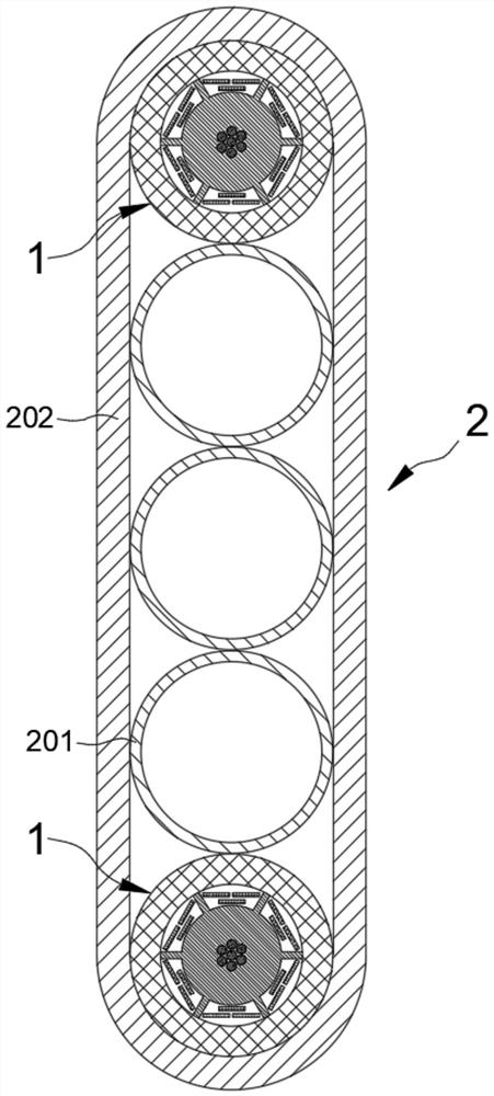 Flat self-supporting overhead composite optical cable based on skeleton optical cable