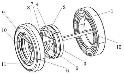 Double-tire structure wheel with adjustable grounding area