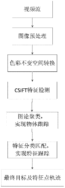 Method for tracking target based on graph theory cluster and color invariant space