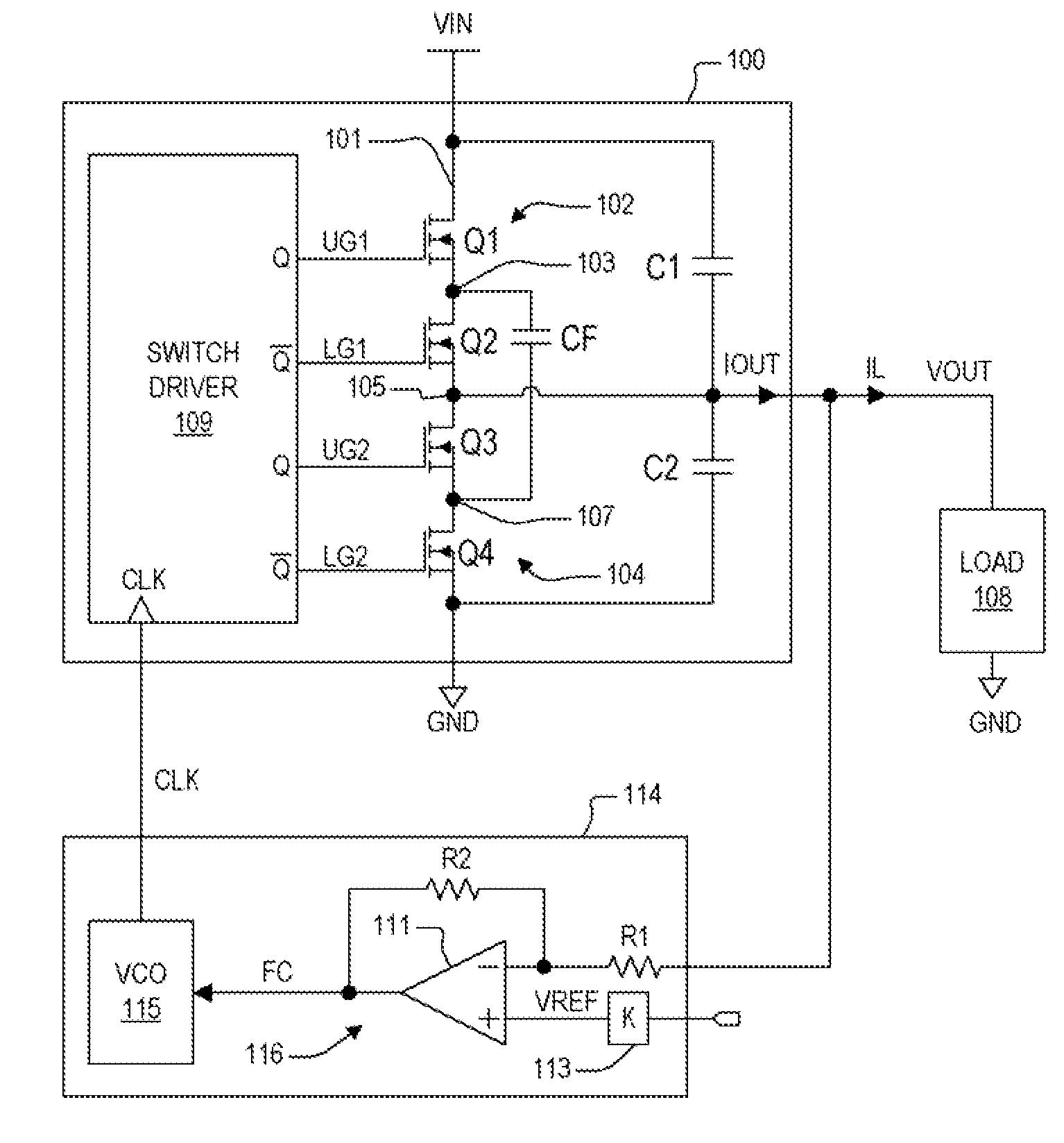 Switching frequency control of switched capacitor circuit using output voltage droop