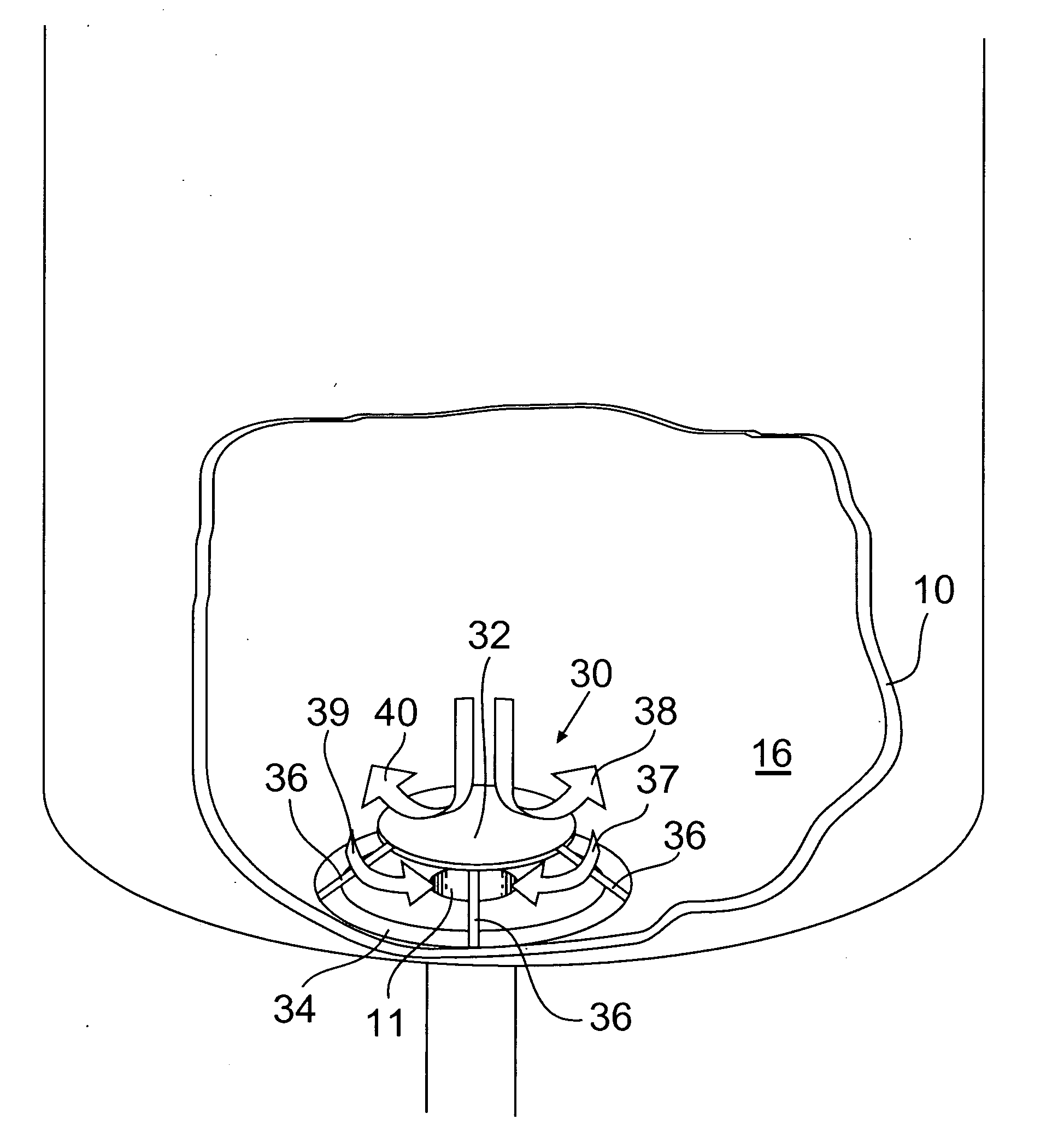Container having vortex breaker and system