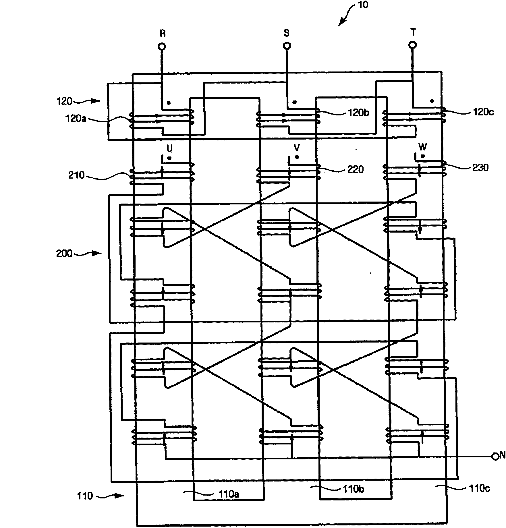 Hybrid transformer with transformation and improved harmonics functions, unbalanced current, and a power supply system thereof