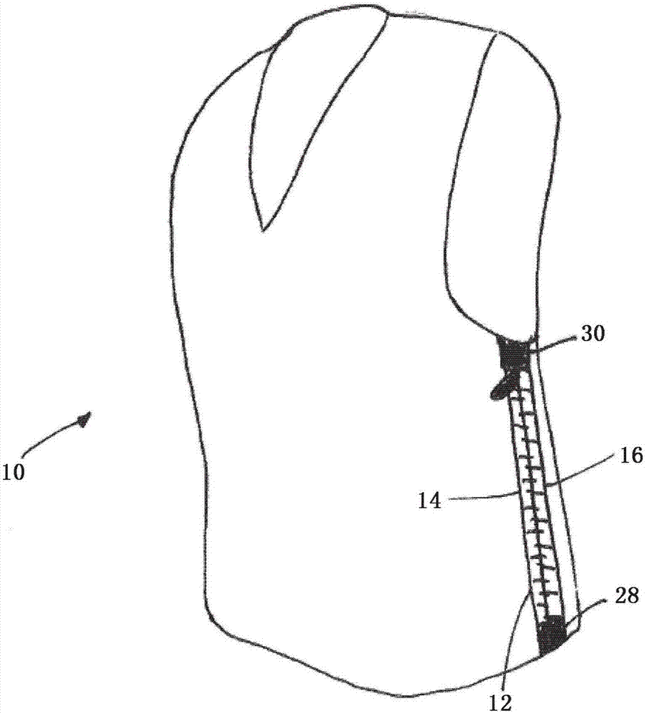 Garment, in particular protective vest, and zipper assembly