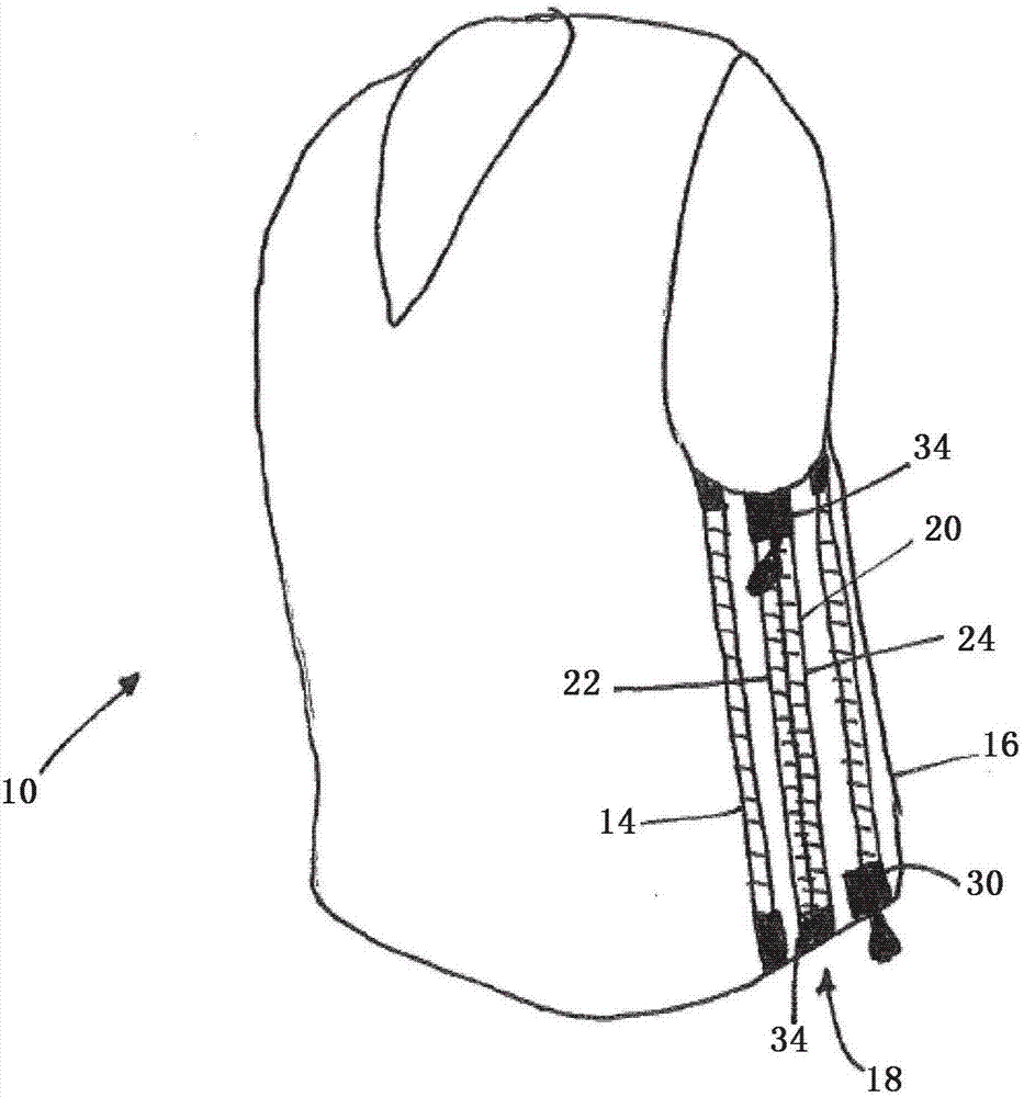 Garment, in particular protective vest, and zipper assembly