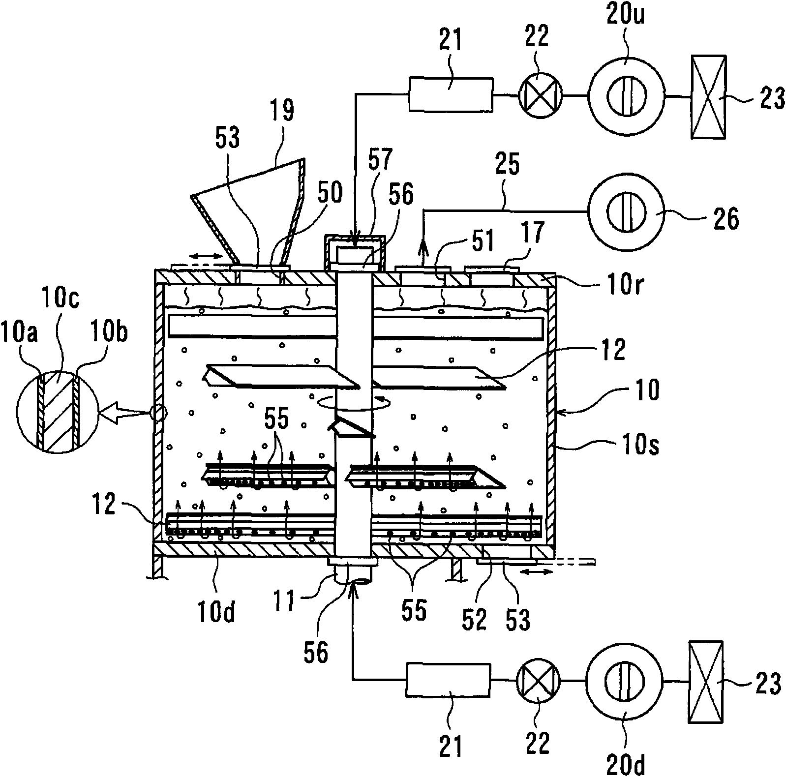 Fermenting and drying treatment device for organic wastes