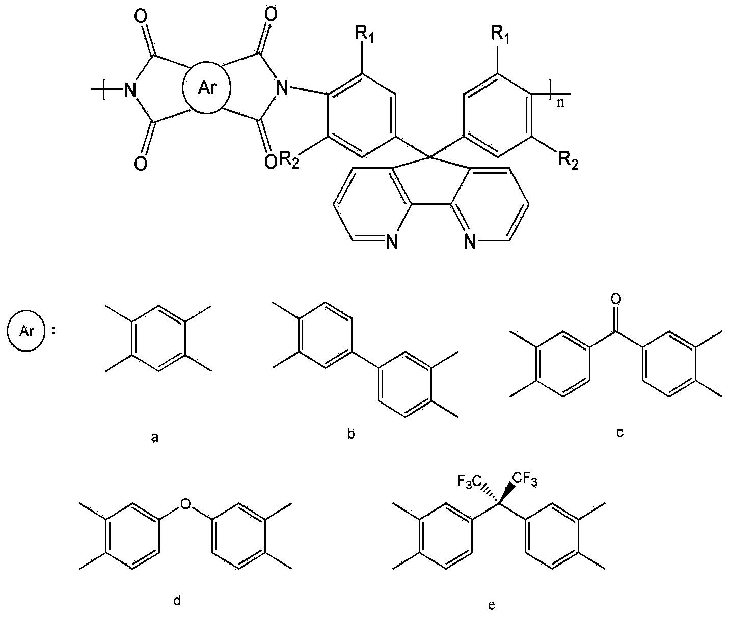 4,5-diazafluorene-containing aromatic diamine as well as preparation method and application thereof