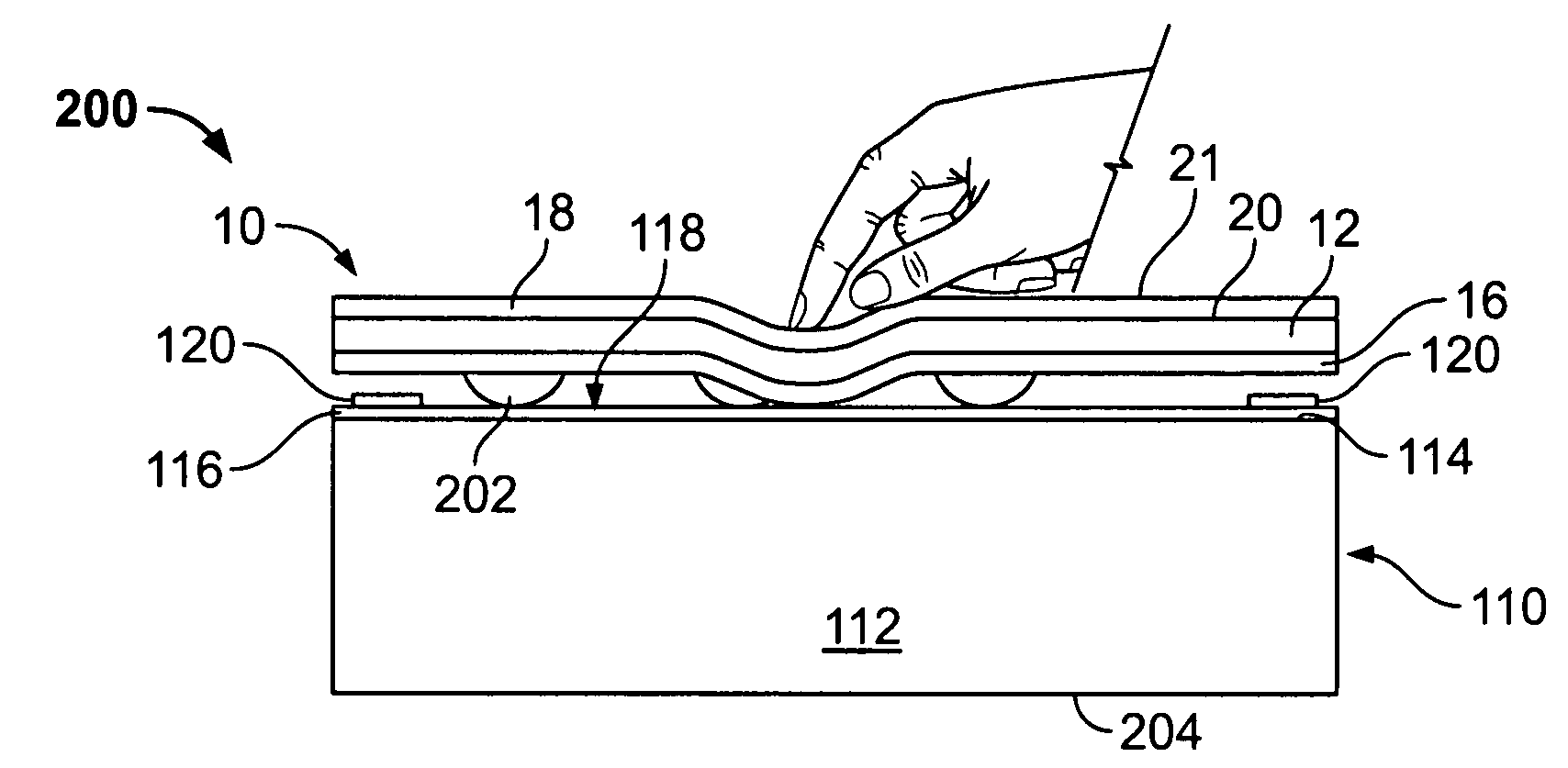 Touchscreen using oriented microscopic linear conductive elements