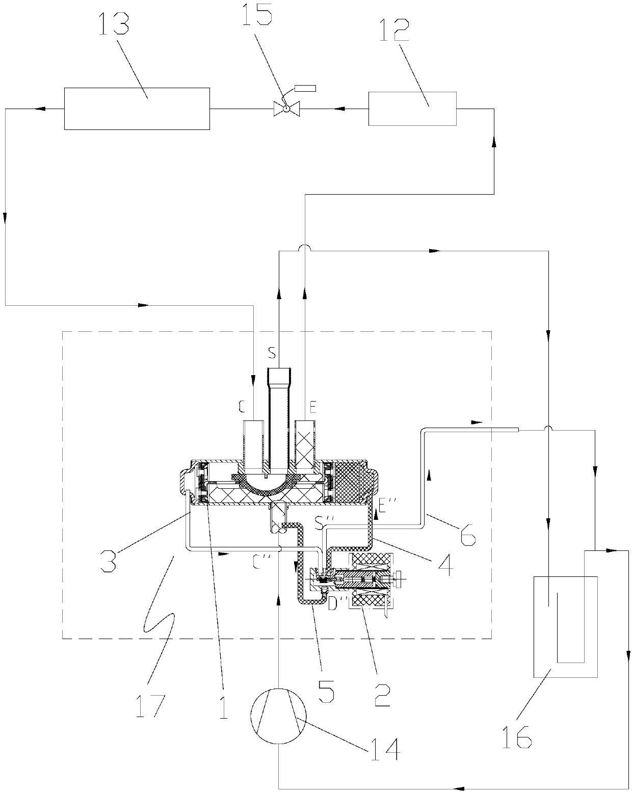 Four-way valve and air conditioning system