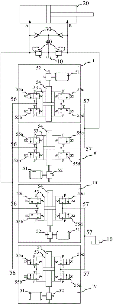 Closed hydraulic system of multi-single plunger pump recombination control asymmetric hydraulic cylinder