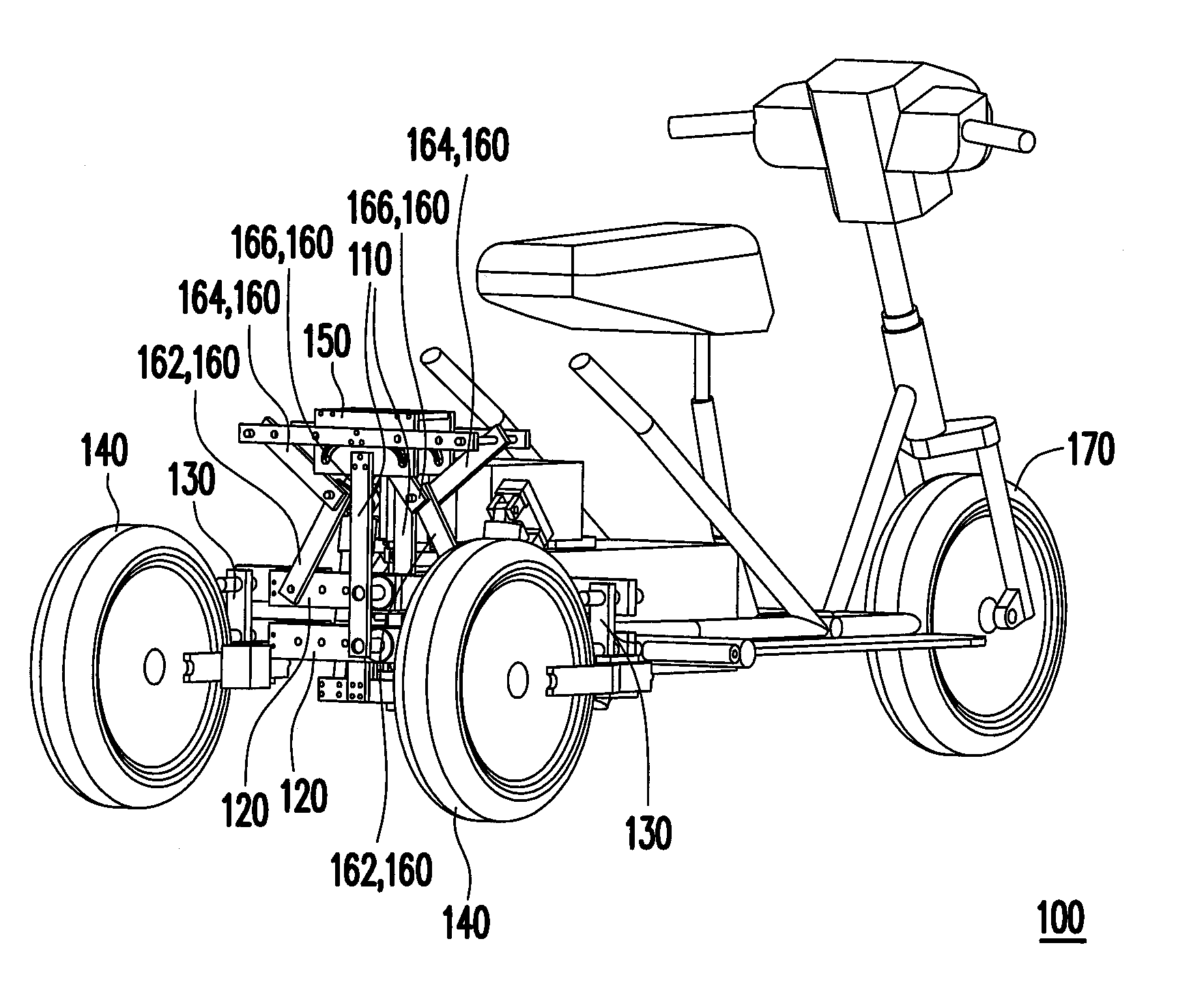 Three-wheeled motor vehicle with high safety
