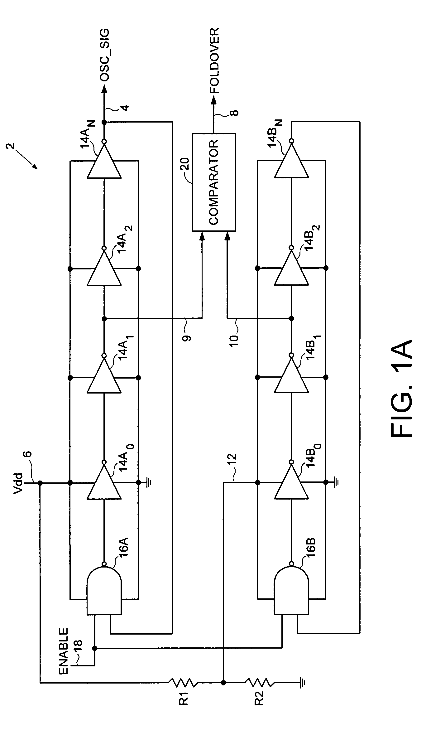 Oscillator comprising foldover detection