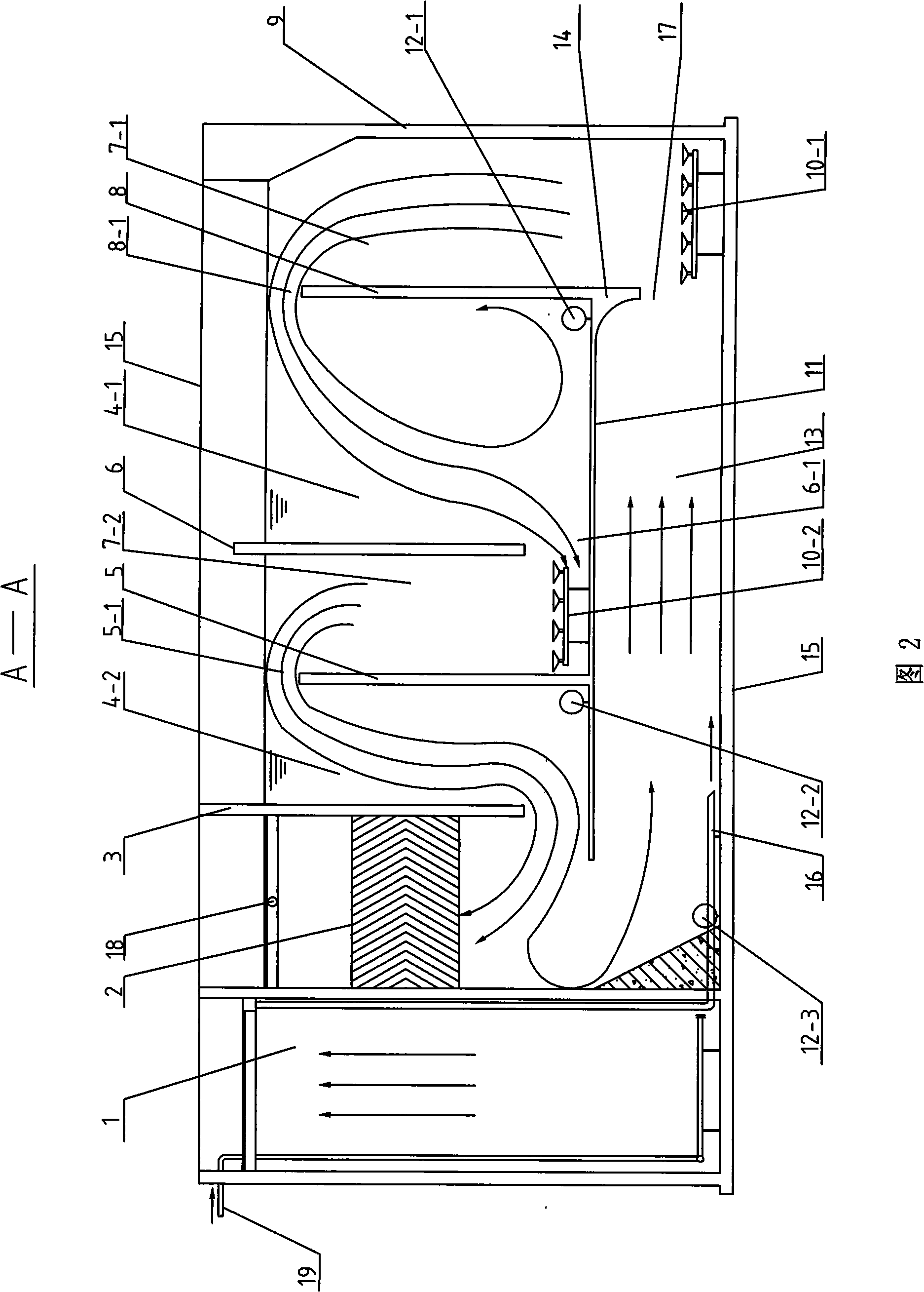 Zanjon type gas-lift stream-pull tridimensional circulation type integral co-construction oxidation ditch