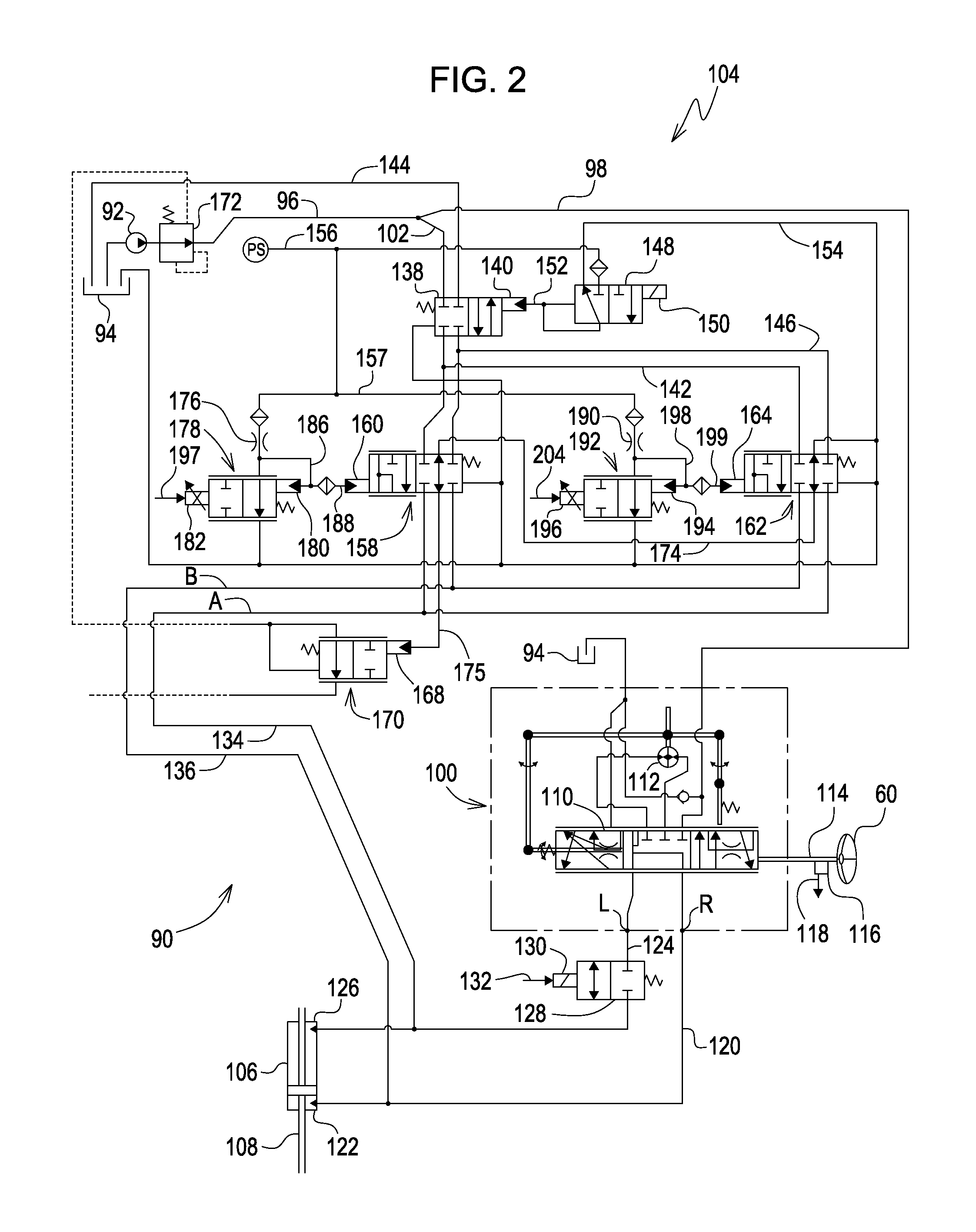 Steering control system for hydrostatically driven front vehicle ground wheels and steerable rear caster wheels