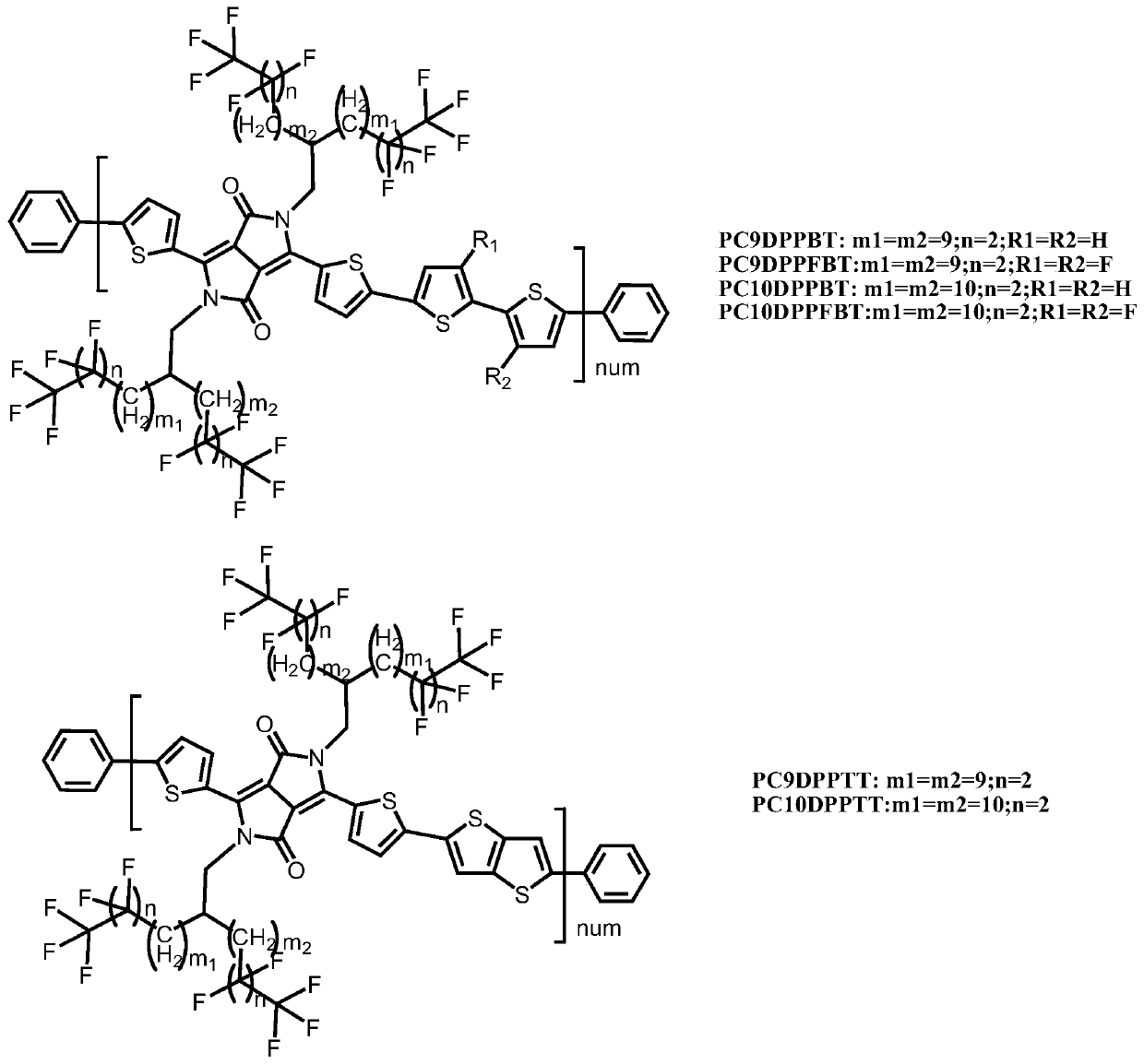 Semi-fluoroalkyl containing side chain substituted pyrrolo pyrroledione polymer as well as preparation method and application of semi-fluoroalkyl containing side chain substituted pyrrolo pyrroledione polymer