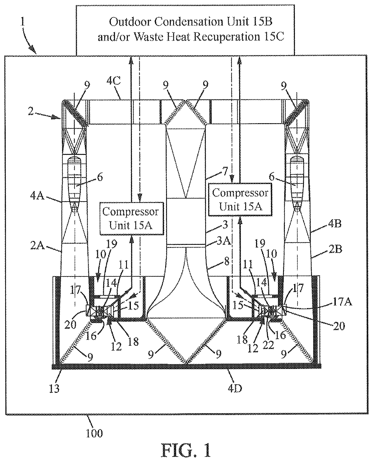 Free fall simulator cooling system